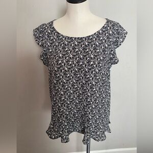 LOFT Black and White Floral Blouse